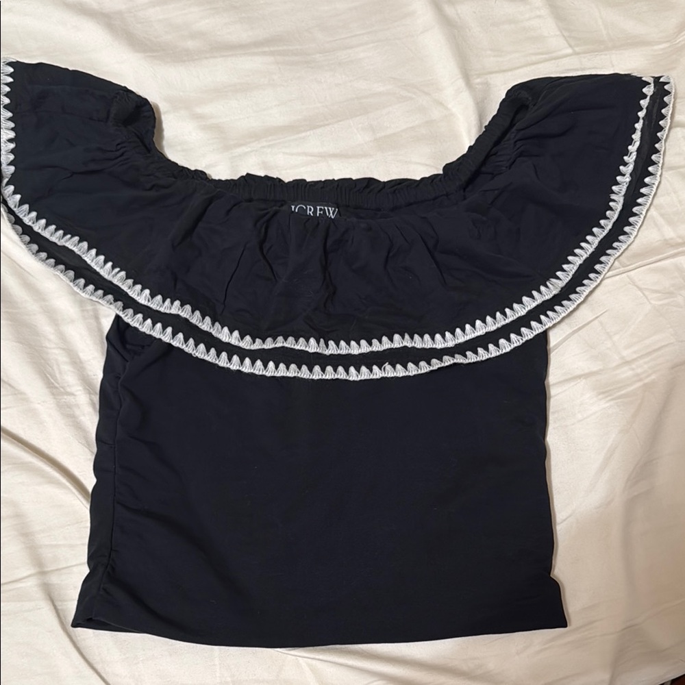 J. Crew Black Ruffled Bib Collar Blouse